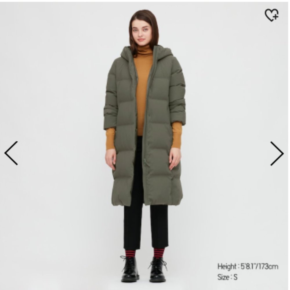 Uniqlo down long coat, removable hood- grey